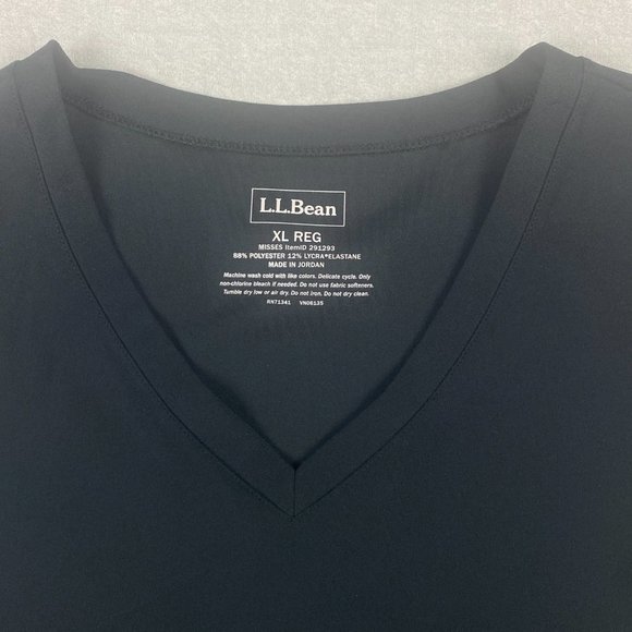 LL Bean Fitness Dress XL Black V Neck Short Sleeves Stretch Fitted Zipper Pocket - Picture 6 of 16